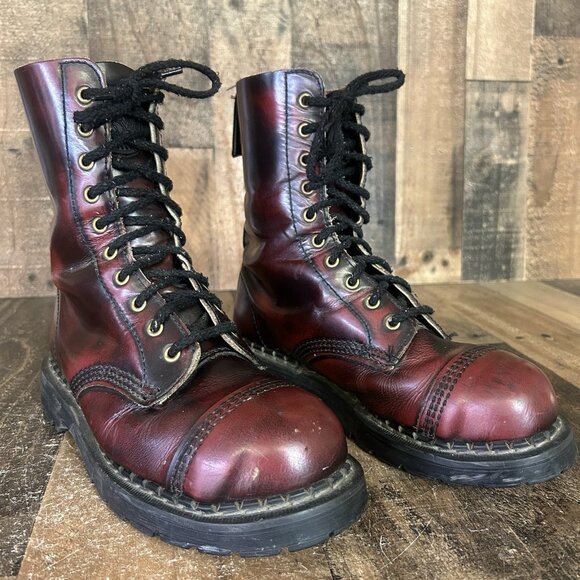 Grinders Vintage Steel Toe Black Cherry Work Boots Mens UK 5 US 6 - Picture 1 of 12